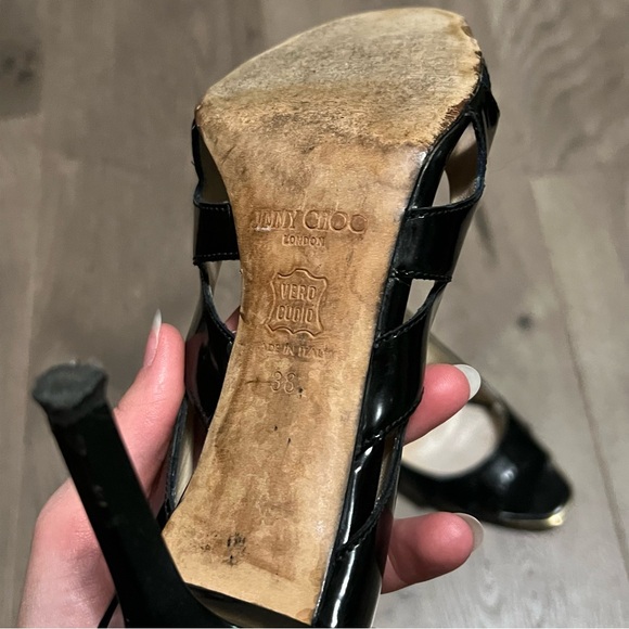 Jimmy Choo black patent leather peep toe heels - Picture 6 of 8